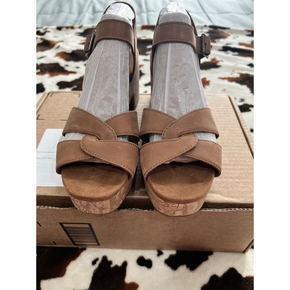 Toms Women's Isla Brown Heeled Sandal Leather Upper Size 8.5 New